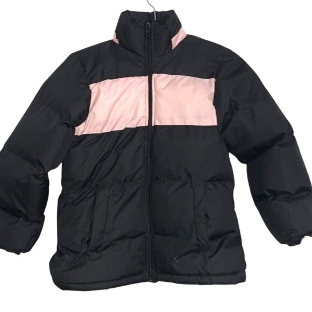 Girls Operation Warm Black & Pink Puffer Jacket Size 10/12 Polyester Shell & Lin